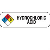 Chemical Hazard Labels HYDROCHLORIC ACID" - White with black text and NFPA hazard diamond - 2.5"W x 0.75"H