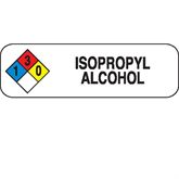 Chemical Hazard Labels ISOPROPYL ALCOHOL" - White with black lettering and NFPA hazard diamond - 2.5"W x 0.75"H