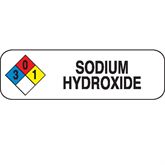 Chemical Hazard Labels SODIUM HYDROXIDE" - White with black lettering and NFPA hazard diamond - 2.5"W x 0.75"H