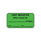 Blood Bank Labels Unit Negative" - FL Green - 1.625"W x 0.875"H