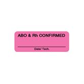 Blood Bank Labels ABO & Rh Confirmed" - FL Pink - 2"W x 0.75"H