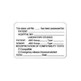 Blood Bank Labels Blood Compatibility" - White - 3"W x 2"H