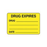 Pharmacy Communication Labels Drug Expires" - Yellow - 3"W x 1.3125"H