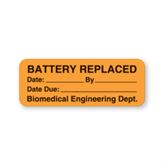 Biomedical Engineering Dept Labels Biomed Engin Dept "Battery Replaced" - FL Orange - 2"W x 0.75"H