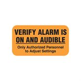 Equipment Ready/Attention Labels Verify Alarm Is On And Audible" - FL Orange - 1.63"W x 0.88"H