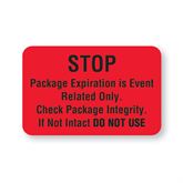 Central Service Labels Stop Package Expiration" - Red - 1.75"W x 1.13"H