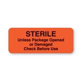 Central Service Labels Sterile Unless Package Opened" - FL Red - 2.25"W x 0.88"H