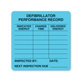 Defibrillator Performance Test Calibration Labels Defibrillator Performance Record" - Light Blue - 2.5"W x 2.5"H