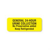 Urine Collection Labels General 24-Hour Urine Collection" - FL Yellow - 2.25"W x 0.88"H