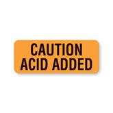 Caution Labels Caution Acid Added" - FL Orange - 2.25"W x 0.88"H