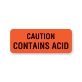 Caution Labels Caution Contains Acid" - FL Red - 2.25"W x 0.88"H