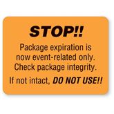 Central Sterile Labels Stop! Package Expiration Labels - Gold - 2.375"W x 1.75"H