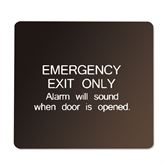 6" x 6" Pearl Grey on Dark Neutral Plaque with Rounded Corners EMERGENCY EXIT ONLY Alarm will sound when door is opened