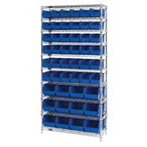 12"D Shelf and Bin Unit 36"W x 74"H Includes 48 Bins - (36) 10.875L x 5.5"W x 5"H; (12) 14.75"L x 14.75"W x 7"H