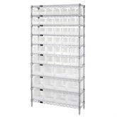 12"D Shelf and Bin Unit 36"W x 74"H Includes 48 Bins - (36) 10.875L x 5.5"W x 5"H; (12) 14.75"L x 14.75"W x 7"H