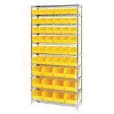 12"D Shelf and Bin Unit 36"W x 74"H Includes 48 Bins - (36) 10.875L x 5.5"W x 5"H; (12) 14.75"L x 14.75"W x 7"H