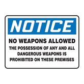 No Weapons Allowed Notice Sign 10"W x 7"H - Plastic