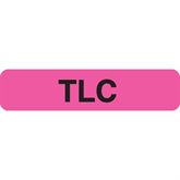 Clerical Labels TLC" - Fluorescent pink with black text - 1.625"W x 0.375"H