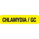 Microbiology Labels CHLAMYDIA / GC" - Yellow with black text - 1.625"W x 0.375"H