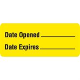 Reagent Labels Date Opened __ Date Expires__" - Yellow with black text - 1.5"W x 0.625"H