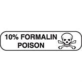 Caution Labels 10% FORMALIN POISON" - White with black text and skull & cross bones - 1.625"W x 0.375"H