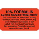 Caution Labels 10% FORMALIN CAUTION: CONTAINS FORMALDEHYDE..." - Orange with black text - 1.75"W x 1"H