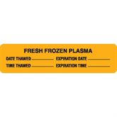 Blood Bank Labels FRESH FROZEN PLASMA" - Fluorescent orange with black text and blank areas to be filled in - 3.5"W x 0.875"H