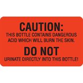 Urine Collection Labels CAUTION: THIS BOTTLE CONTAINS ACID WHICH WILL BURN THE SKIN..." - Orange with black text - 2.75"W x 1.75"H