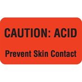 Caution Labels CAUTION: ACID Prevent Skin Contact" - Orange with black text - 1.75"W x 1"H