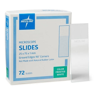 Medline Glass Microscope Slides - Microscope Slide, Ground 90° Edges, White Frosted - MLABSLIDEFW