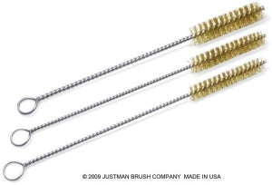 Justman Brush Company 10" Brass Wire Tube Brushes - Brass Wire Tube Brush, 10" Overall Length x 5/8" Diameter, 0.006 Fill - 719278