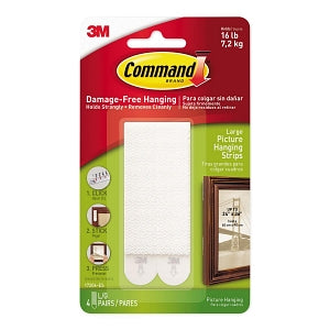 3M Healthcare Command Picture Hanging Strip - White Large Command Picture Hanging Strips 1/2" x 3-5/8" - MMM17206ES