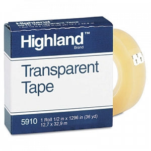 3M Highland Transparent Tape - Transparent Tape, 1" Core, Clear, 1/2" x 1296" - 5910-1/21296