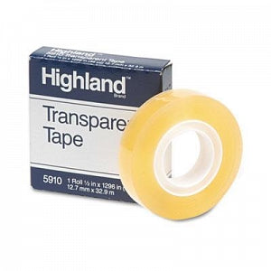 3M Highland Transparent Tape - Transparent Tape, 1" Core, Clear, 1/2" x 1296" - 5910-1/21296