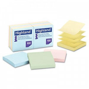 3M Healthcare Post-It Notes - Highland Assorted Pastel Color 3" x 3" 100-Sheet Adhesive Notes - 6549PUA