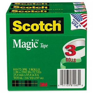 3M Healthcare Scotch Magic Tape - Magic Tape Refill, 1" x 2, 592", 3" Core, 3/Pack - 810-72-3PK