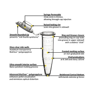 MTC SureSeal S 1.5 mL Microtubes with Caps - SureSeal S Microcentrifuge Tube with Cap, Sterile, 1.5mL, Clear - C2000