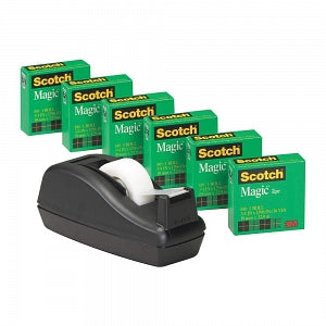 3M Healthcare Tape Dispenser with Magic Tape - Scotch Magic Tape, 3/4" x 1000", 6 Rolls, 1 Dispenser / Pack - 810-C40BK