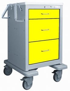 Waterloo Healthcare Medical Carts - Junior Steel Medical Cart with Key Lock, 3 Yellow Drawers: One 3" and Two 9" - MPH01W3YEL