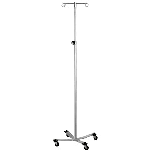 Blickman Health Ind Inc Stainless Steel Four Leg IV Poles - Stainless Steel 4-Leg IV Pole Stand with Locking Knob, 141055, 2-Hook - 0571410000