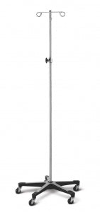 Blickman Health Aluminum Five Leg IV Pole - IV Pole, 5 Leg, 2 Hook, Knob Operate, Stainless Steel, 1415 - 0531415000