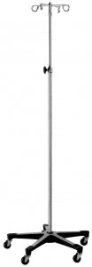 Blickman Health Aluminum Five Leg IV Pole - IV Pole, 5 Leg, 4 Hook, Knob Operate, Stainless Steel - 0531415400