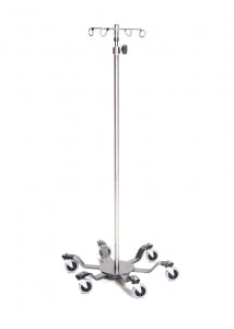 Mid Central Medical IV Poles - Stainless Steel IV Pole with 4 Hooks and 6 Legs, Adjustable Thumb Knob - MCM276