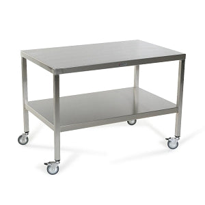 Mid Central Medical Stainless Steel Tables with Two Shelves and Casters - Stainless Steel Work Table with Lower Shelf and Casters, 16" x 20" x 35" - MCM570S-CA