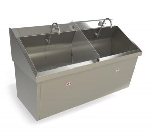 Mac Medical Stainless Steel Surgical Scrub Sinks - Surgical Scrub Sink with Knee Operated Water, Dual Station, 27.5"D x 64"W x 37"H, Infrared Operation - SS64-IR