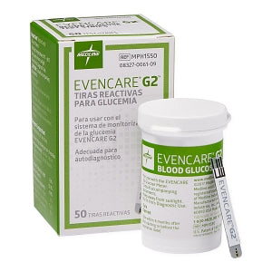 Medline EVENCARE G2 Blood Glucose Monitoring System - Glucose Test Strips for EvenCare G2 Meter - MPH1550