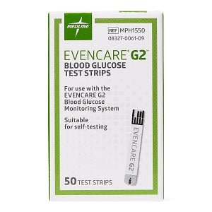 Medline EVENCARE G2 Blood Glucose Monitoring System - Glucose Test Strips for EvenCare G2 Meter - MPH1550