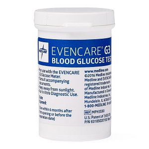 Medline EVENCARE G3 Blood Glucose Monitoring System - Glucose Test Strips for EvenCare G3 Meter - MPH3550