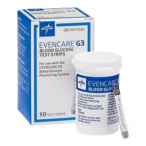 Medline EVENCARE G3 Blood Glucose Monitoring System - Glucose Test Strips for EvenCare G3 Meter - MPH3550