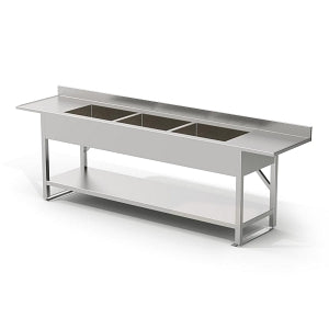 Mac Medical Stationary Pipe Base Processing Sinks - Stationary Processing Sink with Triple Basin and Pipe Base - PS2612037-1